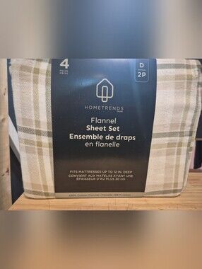 HomeTrends 100% Cotton Aberden Plaid 4pc Flannel Sheet Set - Plaid Green & Cream